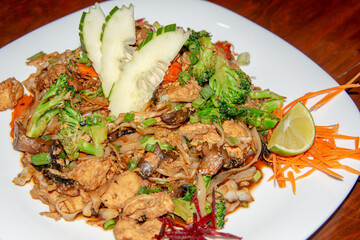 Pad See Ew thai food in a restaurant