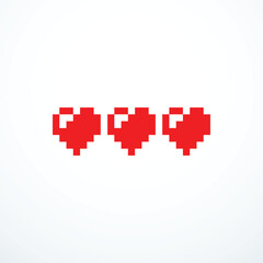 Pixel health bar hearts. Vector illustration	