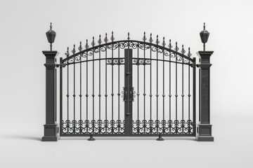A close-up shot of a black iron gate with two lamps on top, great for interior or exterior designs