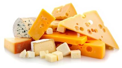 Fototapeta premium An assortment of different types of cheese including cheddar, brie, and blue cheese.
