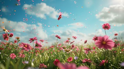 Fototapeta premium Delicate flowers swaying gently in the breeze on a bright spring day. 