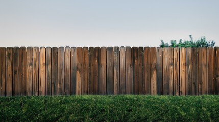 A rich wood-colored cedar fence in a suburban setting with lush green grass.
