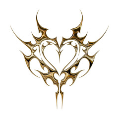 3d chrome metal effect neo tribal y2k gothic style tattoo. Cyber sigilism heart design.