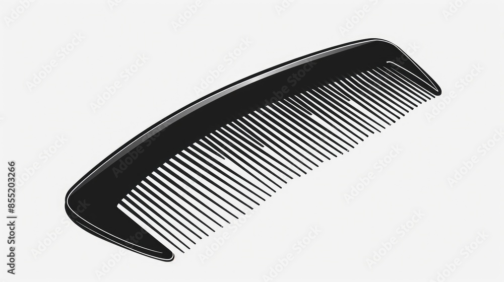 Poster a close-up of a black comb sitting on a white background, suitable for use in illustrations or desig