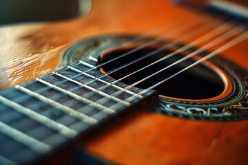 Fototapeta premium Classic wooden acoustic guitar close-up
