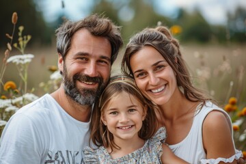 Fototapeta premium Portrait of a happy family, parents and daughter