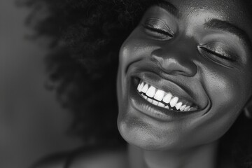 A happy woman smiling with her eyes closed