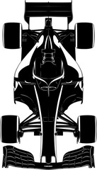 Formula 1 car black vector icon, top view isolated on a transparent background.