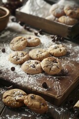 Naklejka premium A table filled with cookies and powdered sugar, perfect for a bakery or dessert display