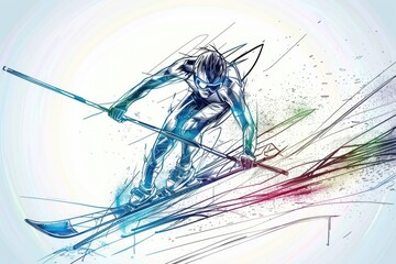Obraz premium A person skiing down a snowy mountain slope, enjoying the winter weather