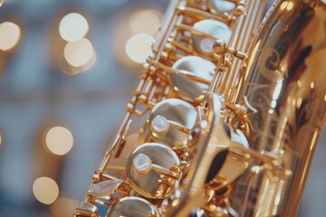 Fototapeta premium Saxophone golden shiny musical instrument closeup