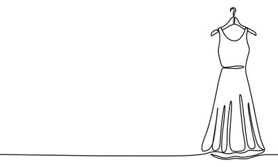 Dress one line continuous. Dress line art. Hand drawn vector art