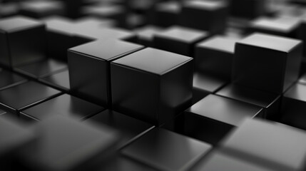 Close up black block background. 3d render black cubes background