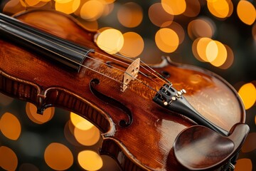 Fototapeta premium Classical violin close up with bokeh background