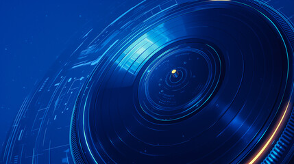 A Closeup of the Grooves on an Old Vinyl Record with a Blue Tint
