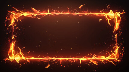 A Rectangular Fire Frame on Black Background with Flaming Edges