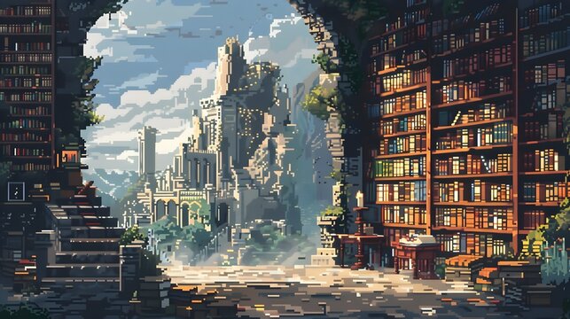Pixel Art of Fantasy Digital Library Empowering Language Enthusiasts