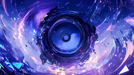 Fantasy Abstract Background with Speakers and Colorful Splashes of Paint