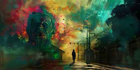 Obraz premium silhouette of a person in a town, ai generated.