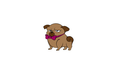 Vector illustration of a cartoon dog with a bow and an angry look