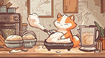 Kitsune Kneading Dough with Mystical Precision in Doodle Kitchen