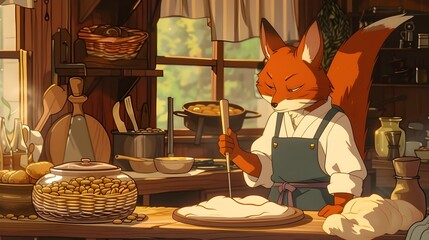 Kitsune s Culinary Experiments with Legendary Bread Making in a Cozy Kitchen Setting