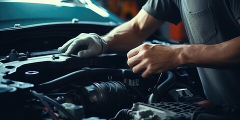 A mechanic working on a car engine in a garage