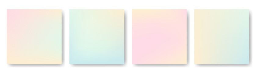 Square Gradient backgrounds set. Pastel colors covers for social media, poster, banner, card design. Summer, spring soft light modern illustration
