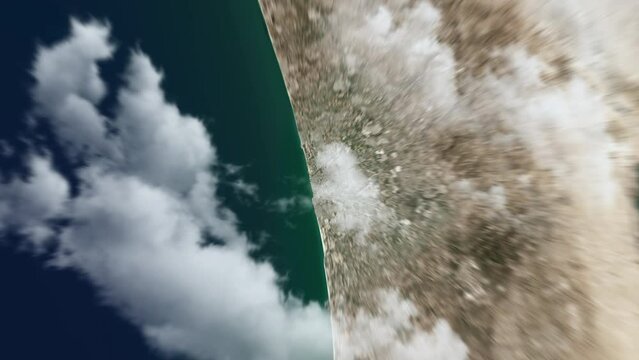 Zooming on Tel Aviv, Israel. Earth zoom in from outer space to city. The animation continues by zoom out through clouds and atmosphere into space. View of the Earth at night. Images from NASA. 4K
