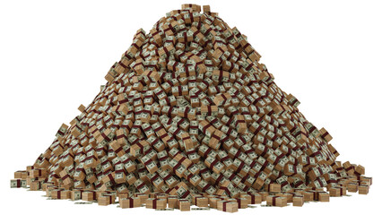Huge pile of money, dollar stacks on pile isolated on transparent background.