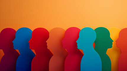 a group of people standing in a line,  silhouette of man, solid coloured shapes