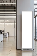 A modern office with a blank sign in the center, ideal for business or corporate use