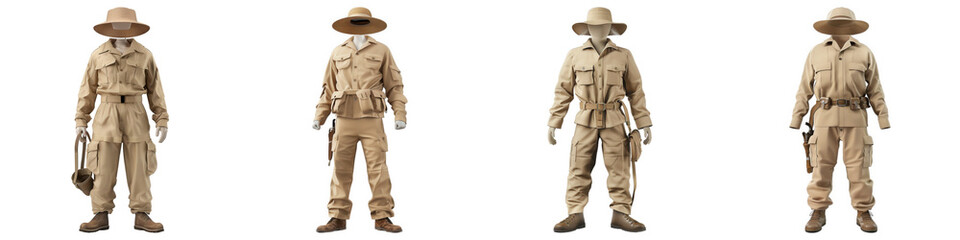Set of Archaeologist Uniform isolated on transparent png background illustration. Generative ai