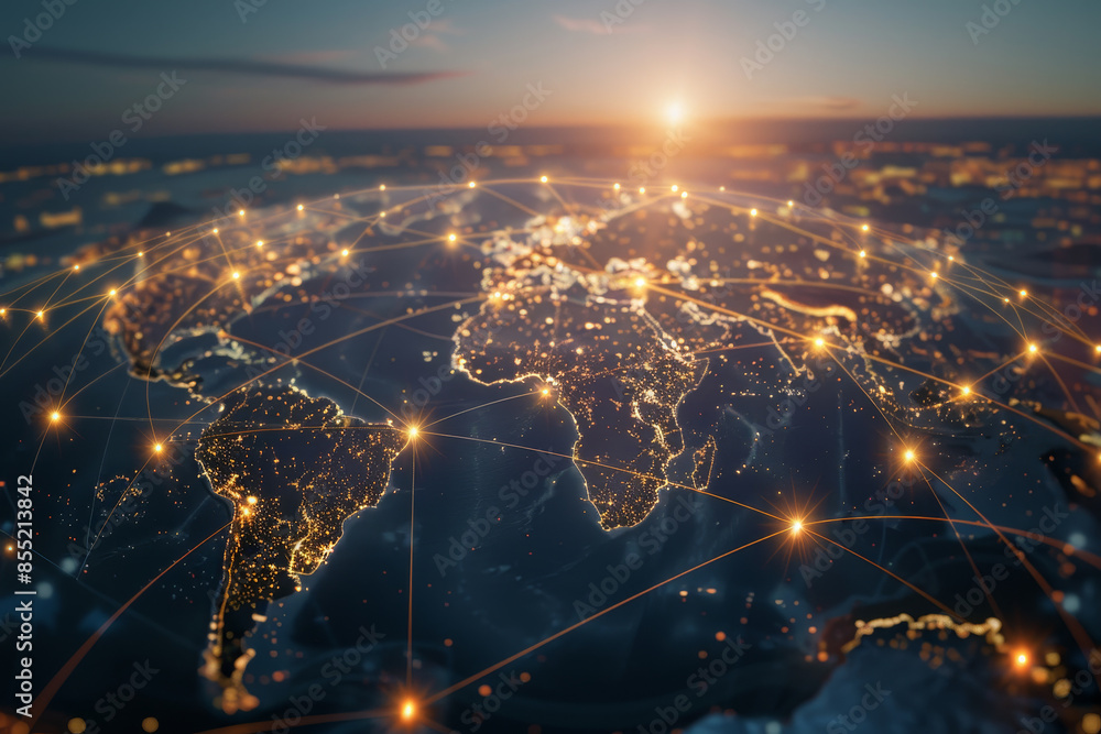 Poster a globe with a network of lights around it