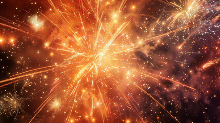 Fototapeta premium A firework display with a lot of orange sparks and a lot of stars