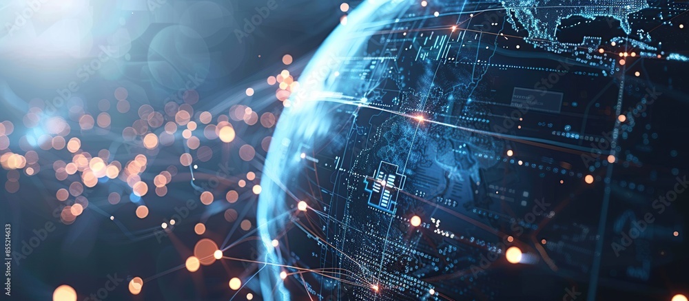 Aufkleber night earth global virtual internet world connection of metaverse technology network digital communi
