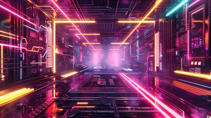 Abstract background digital neon glass frame cyberpunk technology style wallpaper AI generated image