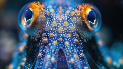 Close-Up of a Vibrant Squid with Striking Blue and Orange Hues