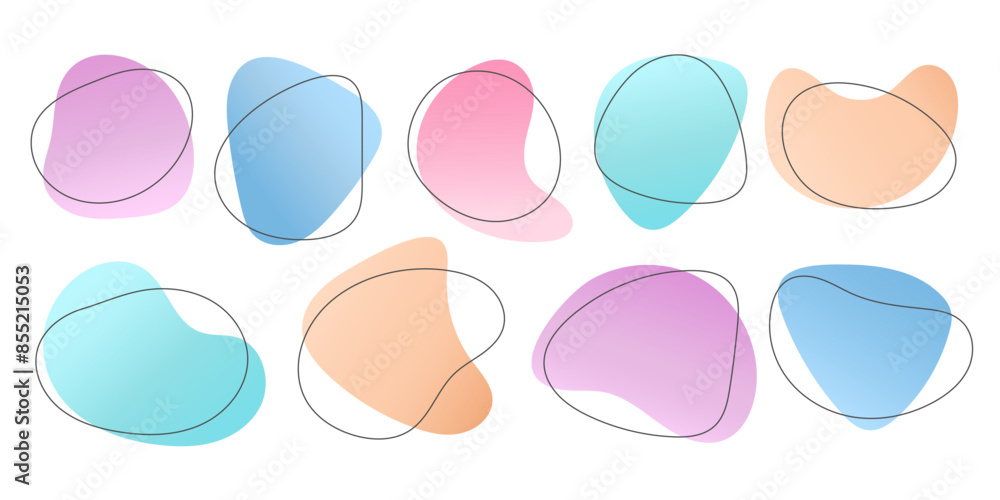 Poster liquid blob outline frame set. colored gradient blot spot isolated on white. abstract uneven geometr