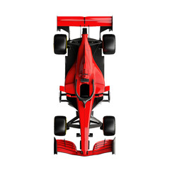 Formula 1 car red car render, top view isolated on a transparent background.