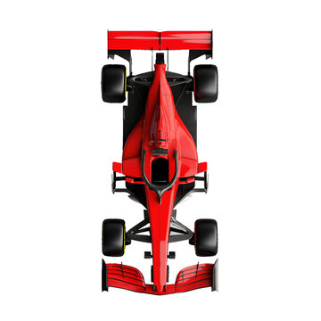 Formula 1 car red car render, top view isolated on a transparent background.