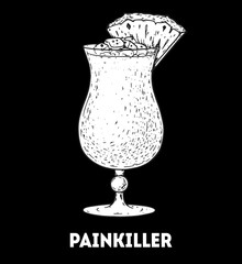 Painkiller cocktail illustration. Hand drawn sketch. Vector illustration. Isolated object.