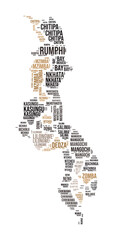 Malawi Word Cloud. Country shape with region division. Malawi typography style image. Region names tag clouds. Vector illustration.