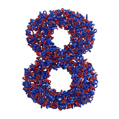 Alphabet made of pink female symbol venus and blue male symbol mars, number 8