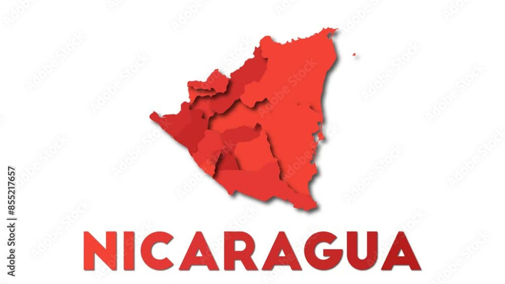 Poster nicaragua map showing regions. animated country map with title. 4k resolution animation.