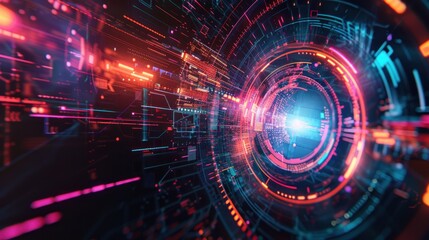 Obraz premium Technology digital circle style HUD interface display time machine neon light Background wallpaper AI generated image