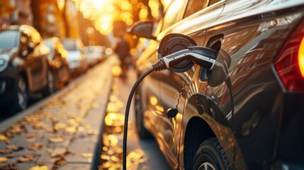 Electric Vehicle Charging in Autumnal Setting