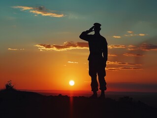 Soldier Saluting American Flag Silhouette Background Patriotic Salute Photo Stock.