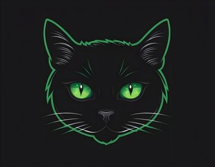logotype Black Cat With Green Eyes Sitting in Front of a Green Circle