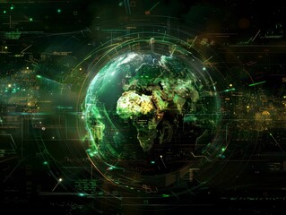 Obraz premium Futuristic Earth HologramDynamic Data Streams - Technology Concept Art